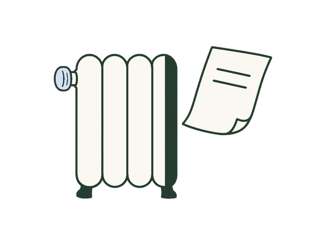 A home radiator beside a gently curling heating bill.